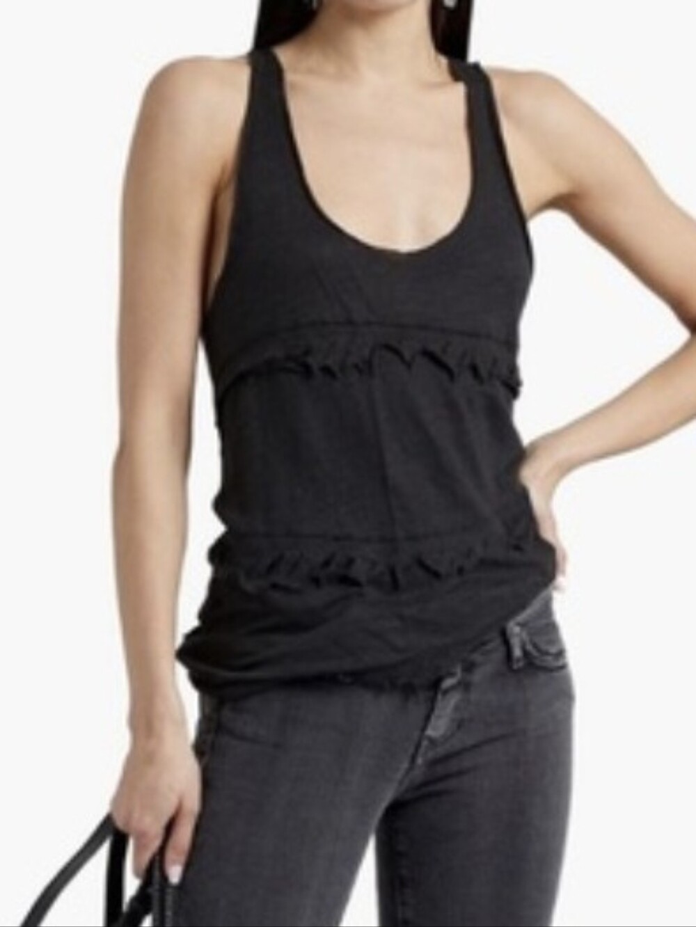 IRO Jeans NWT Bohamspe Linen Distressed Black Ruffle Tank Top
